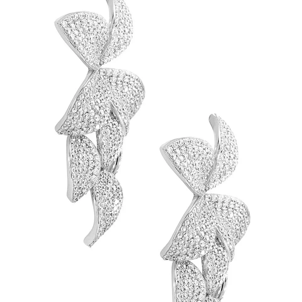 SHASHI Alisa Drop Earring in 14K Silver flower diamond dangle tassle - Picture 2 of 5